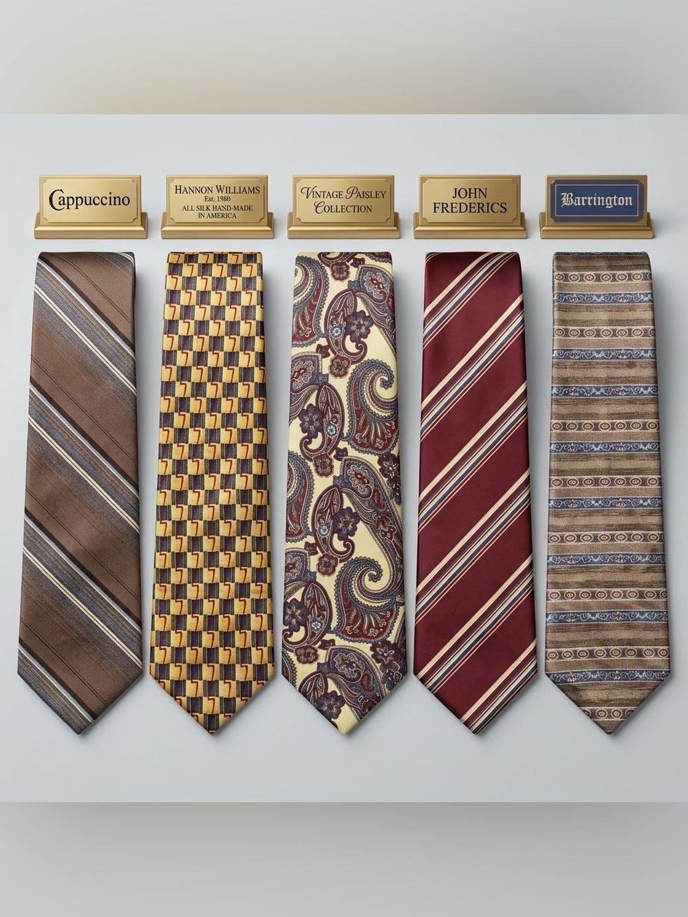 VTG 5-Piece Men’s 100% Silk Necktie Lot - earth tones